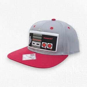 Nintendo Red Gray Snapback Retro Nintendo NES Controller Flat Bill Snapback Hat